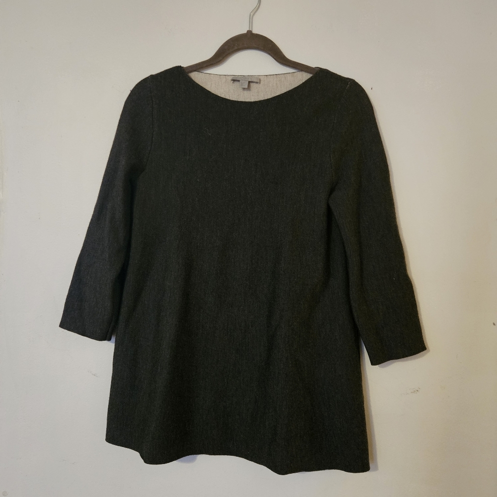 COS Boatneck Raw Hem 3/4 Length Sleeve Wool Sweater XS Gray